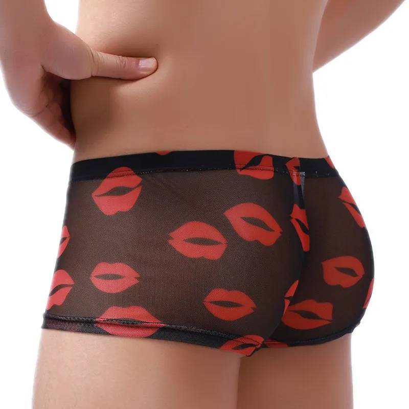 

Mens Mesh Boxer Shorts Sheer Low Rise Underpans U Pouch Sexy Transparent Underwear Quick Dry Breathable Slip Printed Ropa Hombre
