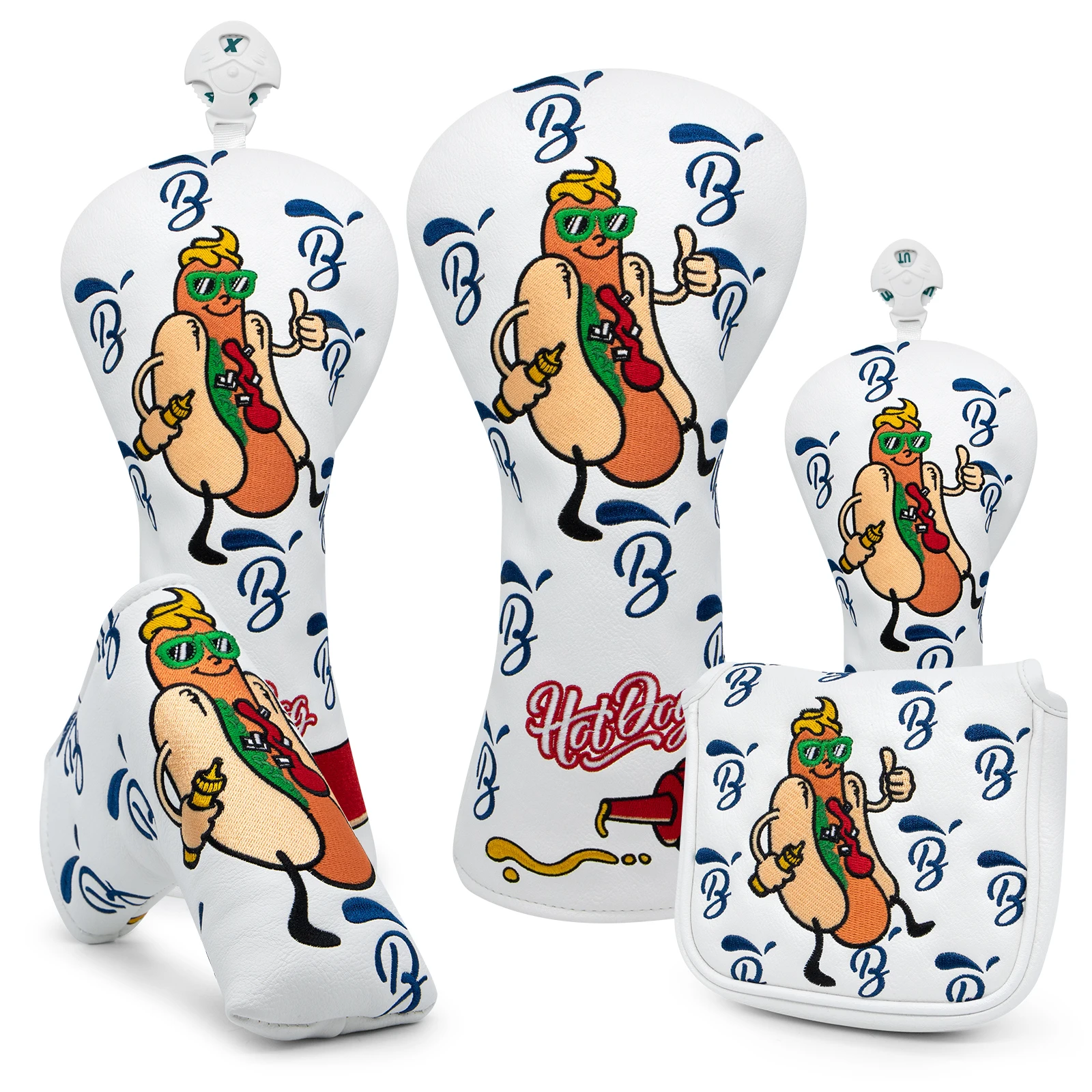 Hot Dog Design White High Quality Golf Club Head Covers set Golf Fariway Wood Covers Hybrid Head Covers  3 5 U Wood Headcover