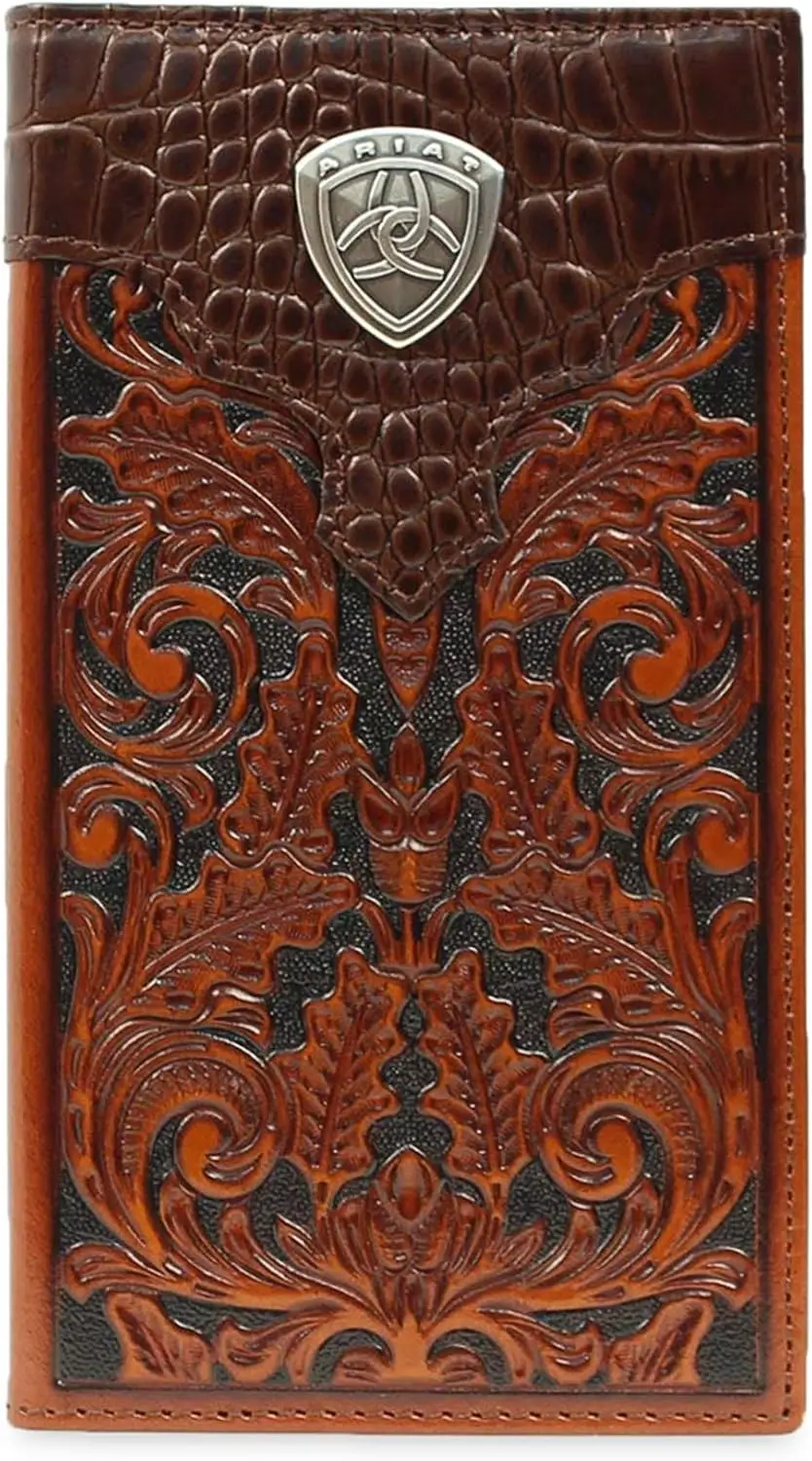 

Men's Leather Wallet with Oak Front and Gator Print Top Shield