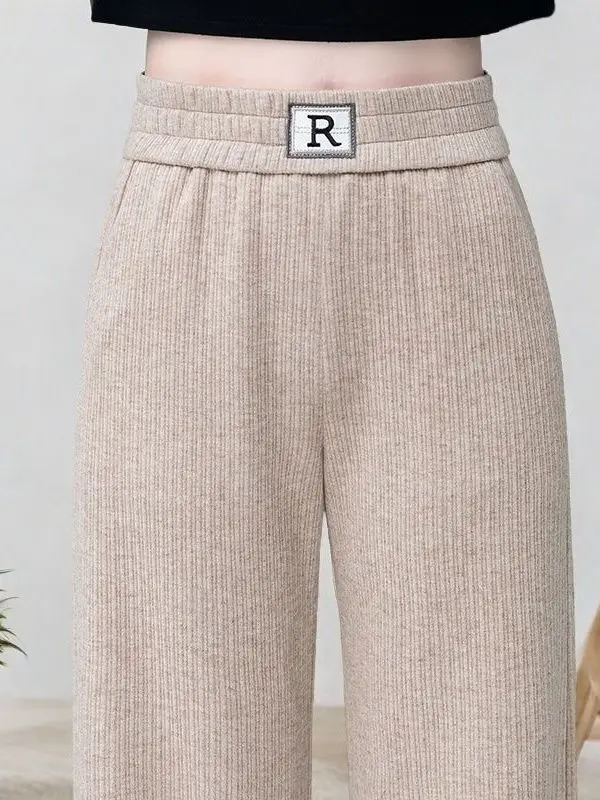 

Женские утепленные брюки с широкими штанинами на флисе, с высокой талией, свободные, прямые, повседневные, модные, осенне-зимние