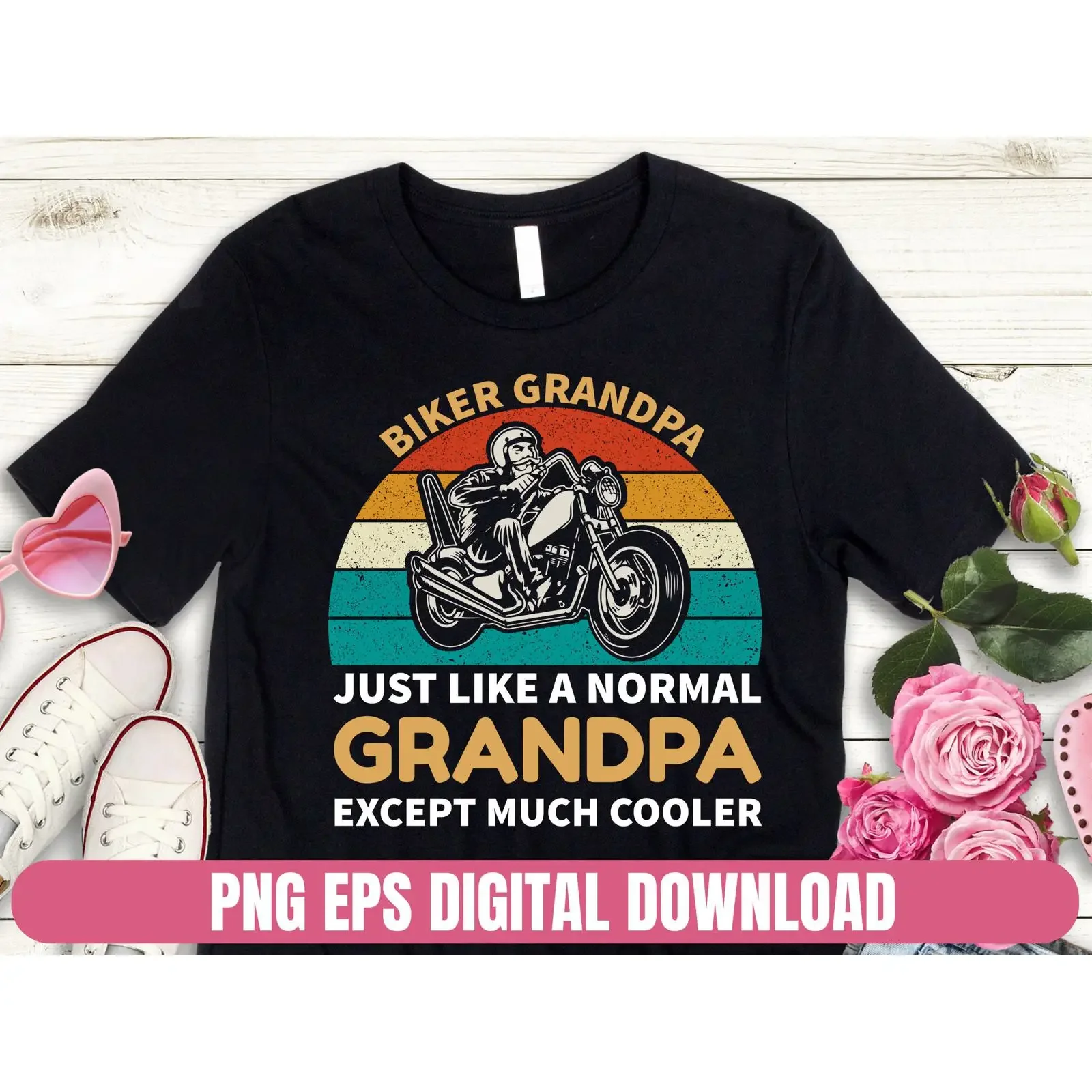 Design PNG Biker Grandpa T shirt Digital File Download Clipart vintage Washed graphic streetwear Soft Top For Everyday Wear