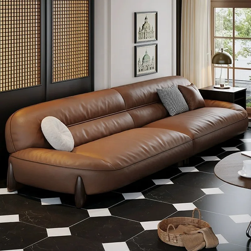 Italian Leather Luxury Office Sofa Reclining Home Office & Living Room Use Simple Modern Three-person Coffee Table Set