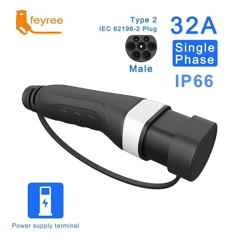 Adaptador de IEC62196-2 trifásico EV tipo 2 para estación de carga de coche, cargador macho, 32A, 16A, 1 fase