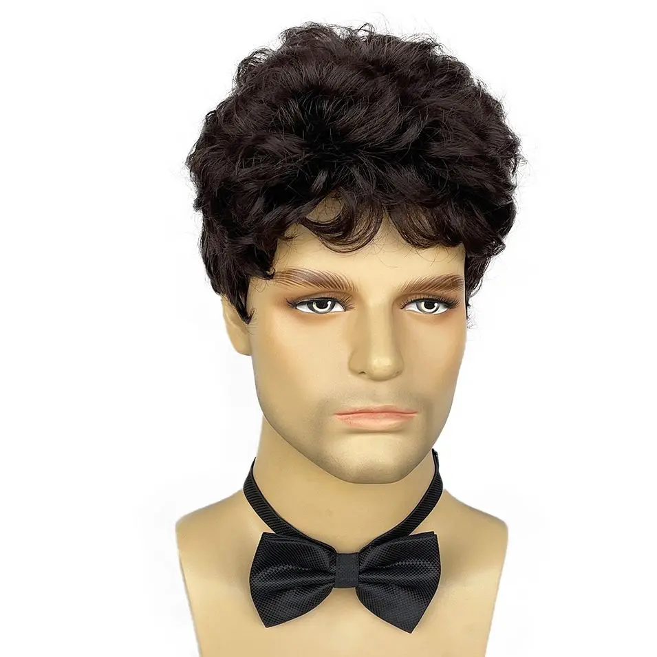 

BCHR Mens Wigs Short Brown Wig Men Natural Fluffy Cosplay Costume Synthetic Mens Wig for Male Guy