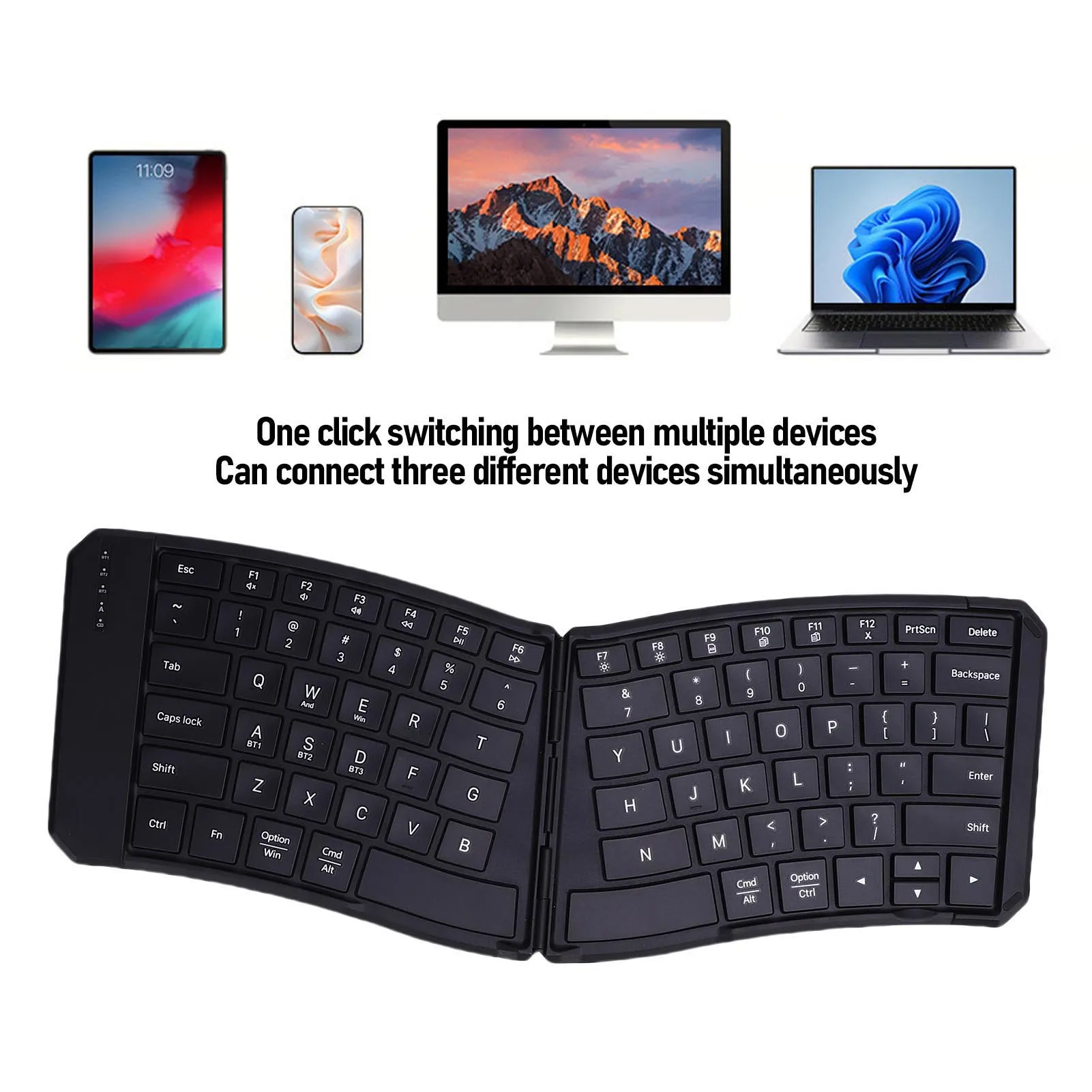 

Portable Wireless Keyboard Excellent Feedback V Shape 166° Angle Easy Cleaning Ergonomic Foldable Keyboard for Working