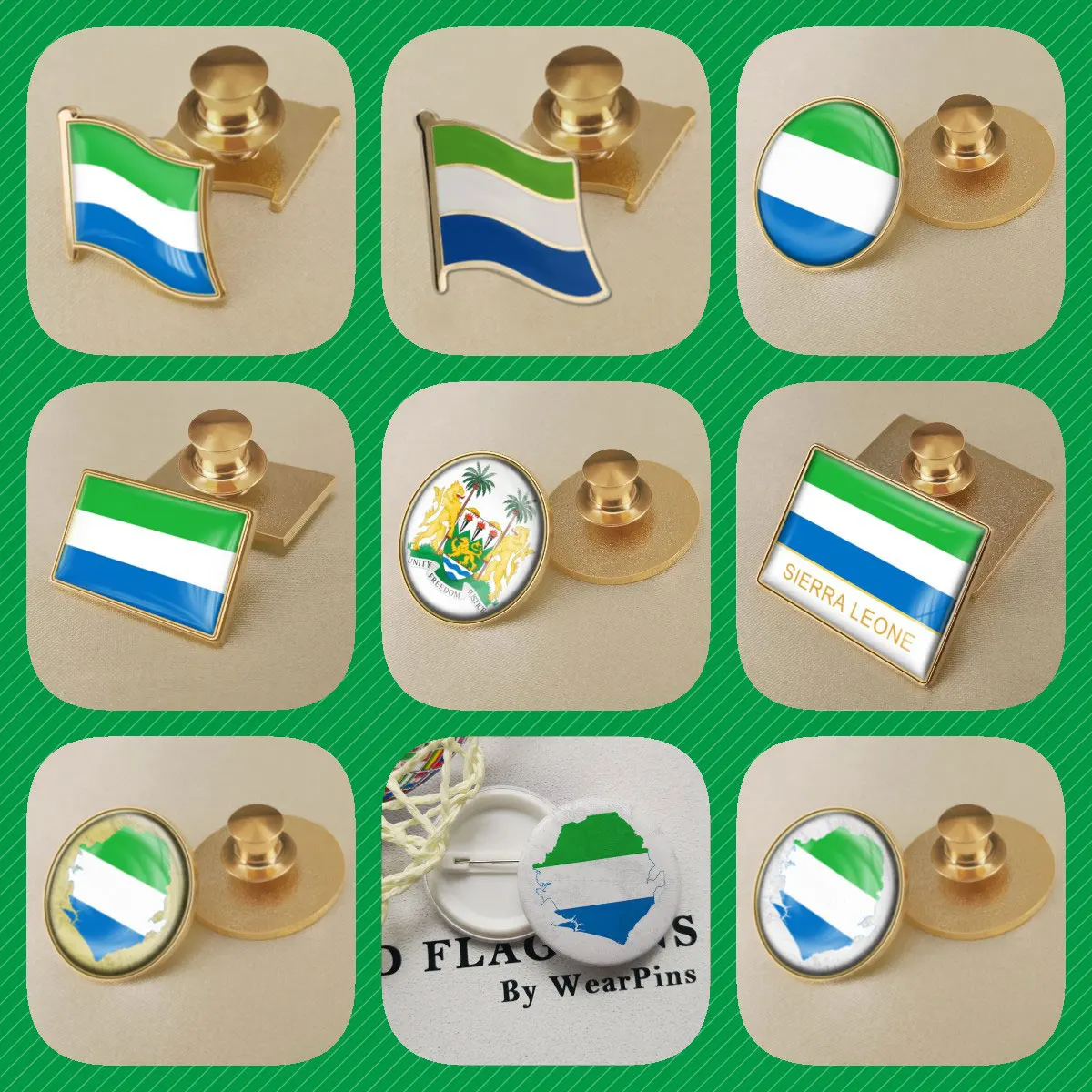 Sierra Leone Sierra Leoneans Flag National Emblem Brooches Badges Lapel Pins