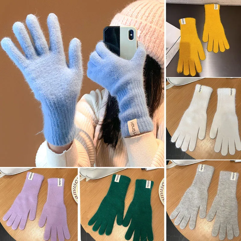 Winter Autumn Women Wool Cashmere Gloves Cable Knit Touchscreen Finger Hole Keep Warm Wrist Length Classic Gloves Female Mitten