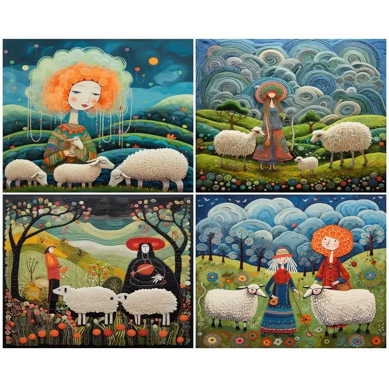 

CHENISTORY Painting By Number Women And Sheep Drawing On Canvas HandPainted Art Gift DIY Picture By Number Kits Home Decor