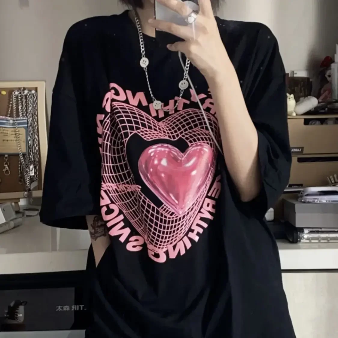 

Women's T Shirt Love Graphic Oversized T-shirts New Cute Tees Couple Gothic Tshirt Streetwear Y2k Tops Harajuku Sweet Clothing