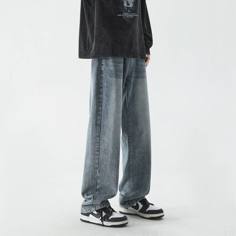 

Retro American Waed Men's Jeans Loose Straight Leg Wide Leg Floor Length Trendy High Street Vibe Sle Casual Wear All Seasons