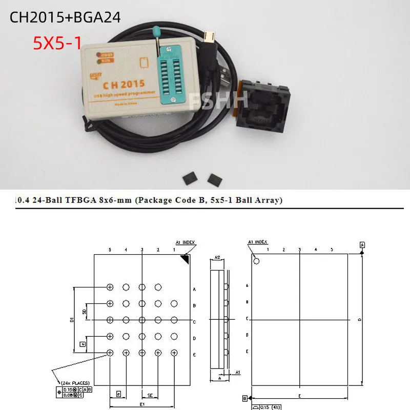 SPI FLASH  USB Programmer CH2015+TFBGA24 to DIP8 Adapter BGA24 6X8MM for FLASH 25Q64/25Q128  eeprom/AVR/DATA FALSH  Programmer