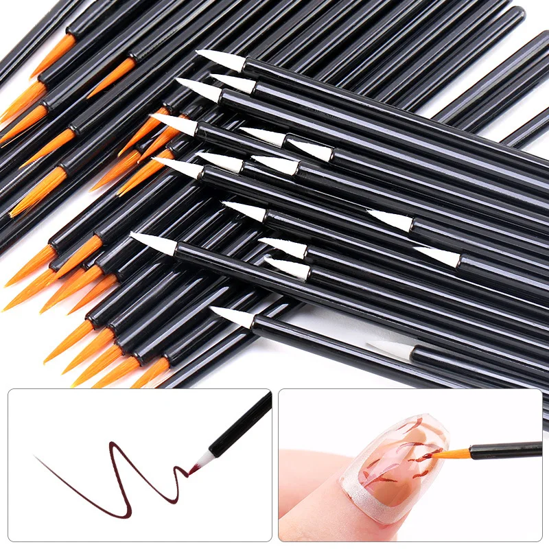 Eyeliner brush for nail art, 50PCs, eye shadow liner brushes, graffiti drawing, manicure makeup tool