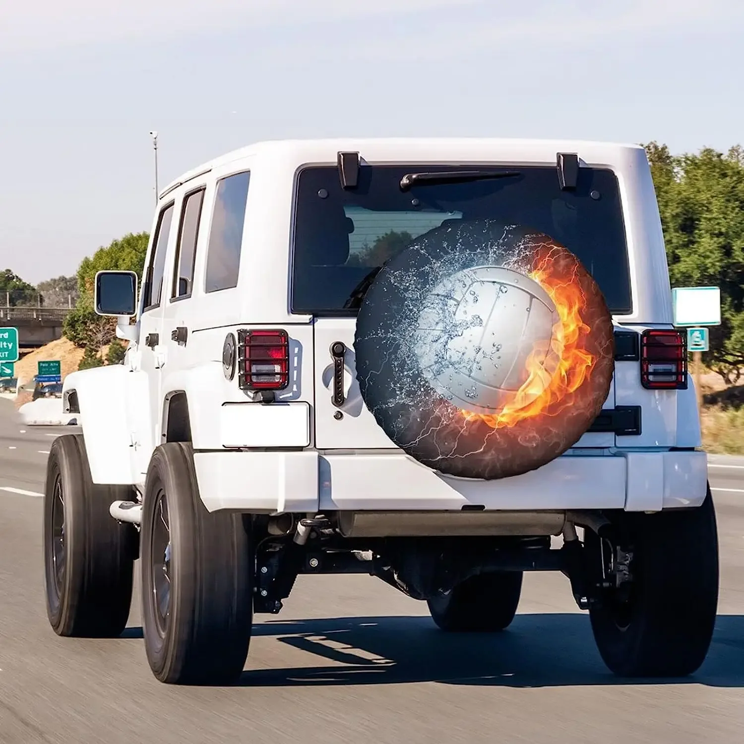 Fire and Water Volleyball Ball Spare Tire Cover Dust-Proof Wheel Tire Cover Fit Trailer SUV and Vehicle 14 Inch Car Accessories