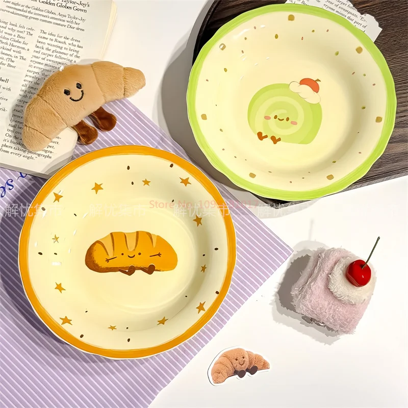 مجموعة أدوات مائدة من أطباق السيراميك الكرتونية اللطيفة لشخص واحد، مطبخ منزلي، طعام، سكن الطلاب، تصميم جمالي هدية