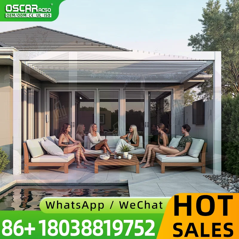 Motorized Waterproof Louvered Sun Shade Roof with Windproof Design Features Powder Coated Aluminum Frame Customizable Size for P