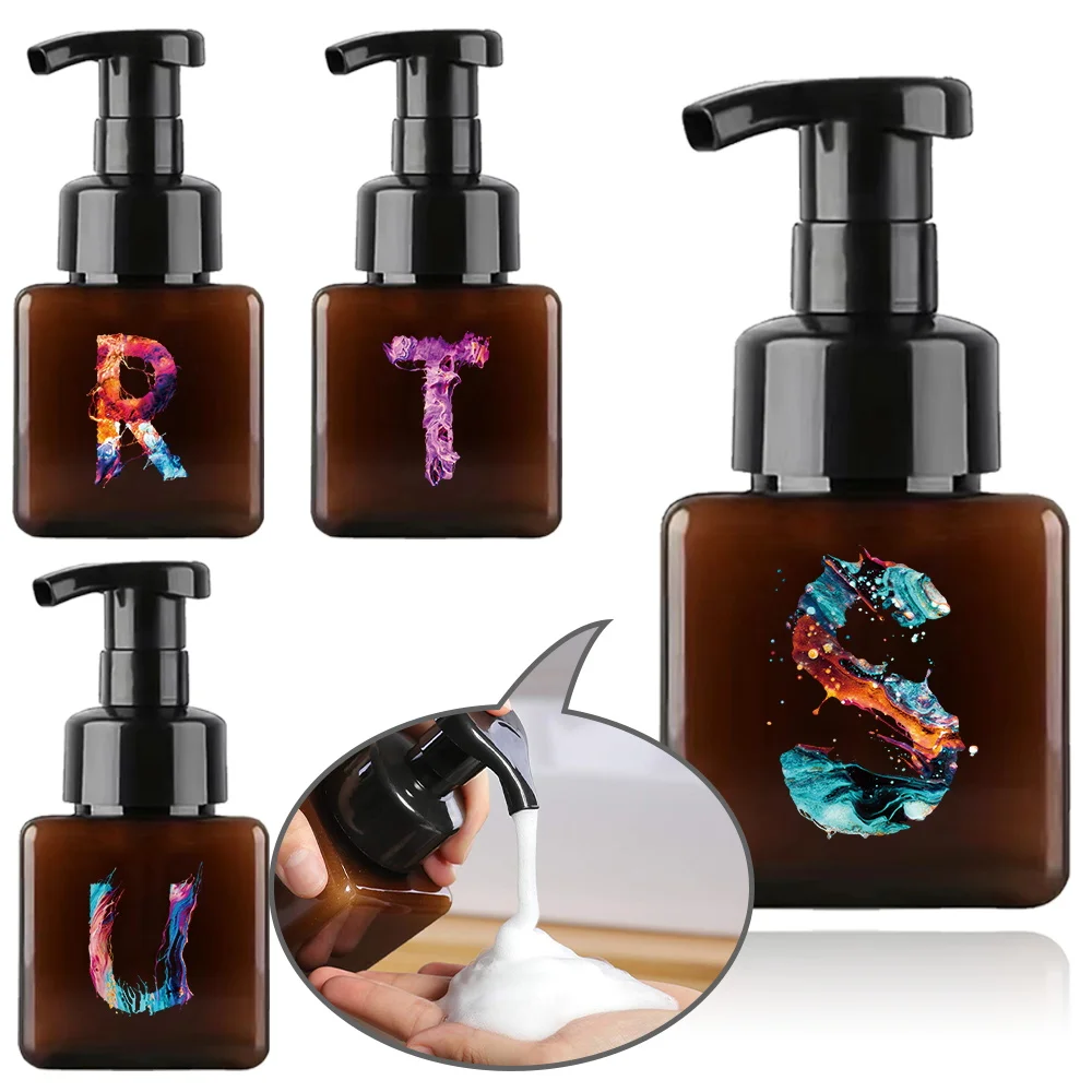 

250ml Refillable Foam Pump Bottle Foaming Soap Dispenser Liquid Lotion Shampoo Sub-Bottling Bottle Bathroom Paint Letter Pattern