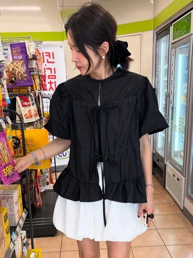 

Slimming Korean Sle Women's irt 2025 Summer New Faion Lantern Bubble Sve Top Agel Quali Faionable Blouse