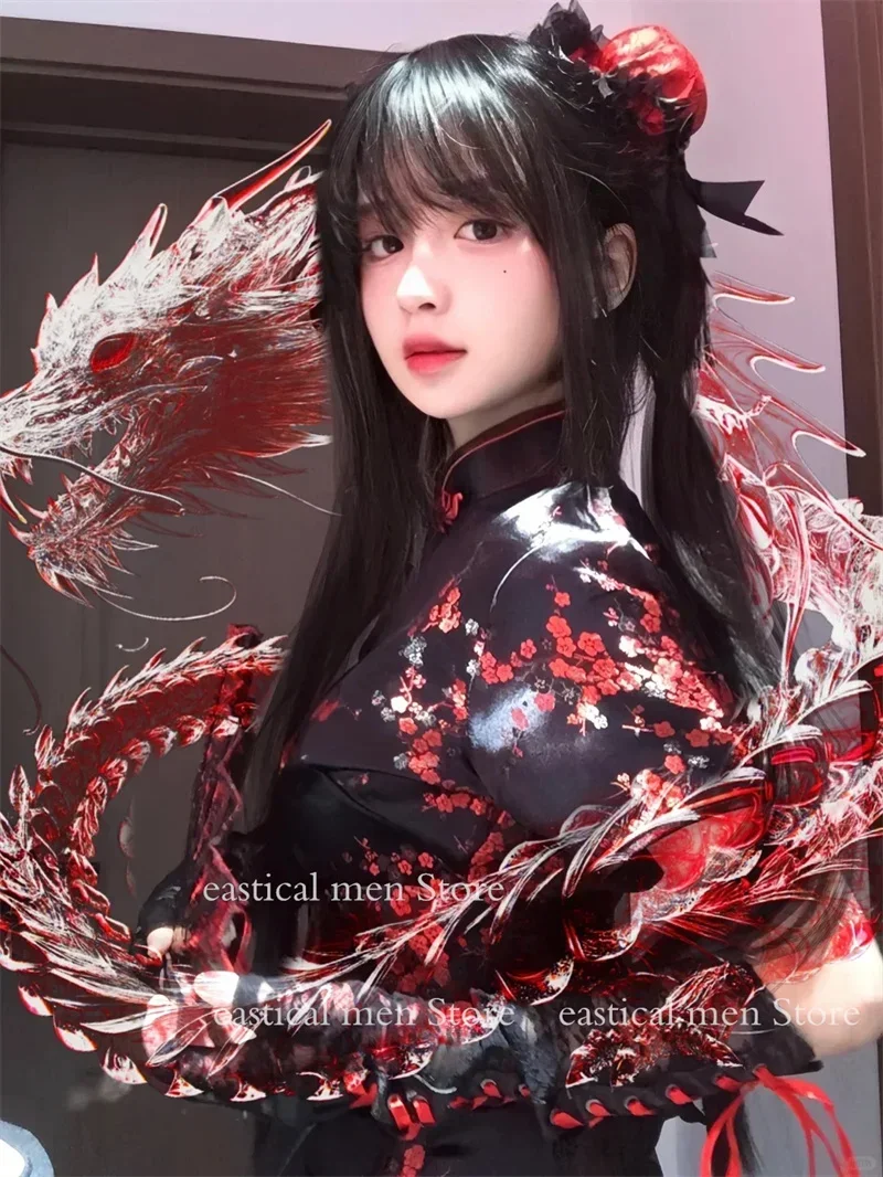 Vestido de sirvienta Lolita para niña, vestido Sexy de estilo chino, Cheongsams de Jacquard con brocado de seda, disfraz corto de Cosplay de Lolita, Mini Vestidos sexys