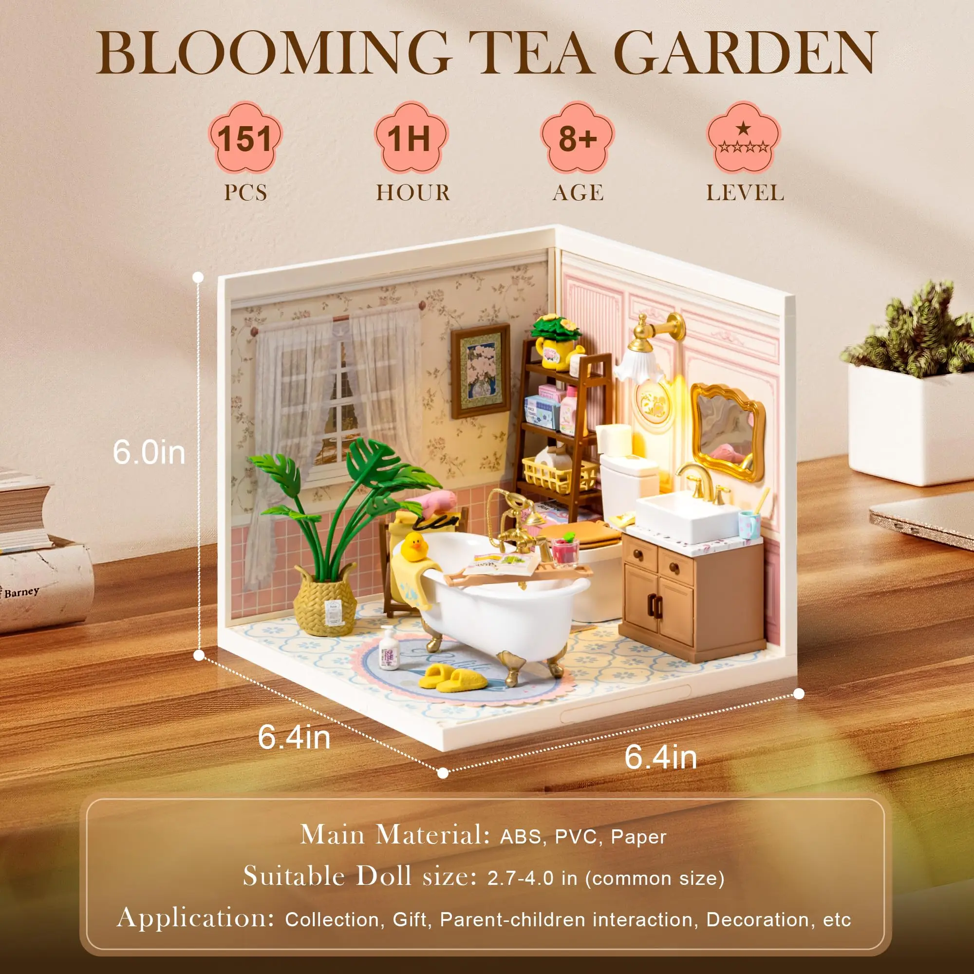 ROBOTIME DIY Miniature House Kit, ตุ๊กตาชุดอาคารชุดของขวัญวันเกิดสร้างสรรค์สําหรับผู้ใหญ่, เด็ก (ห้องน้ํา Pop Bubble)