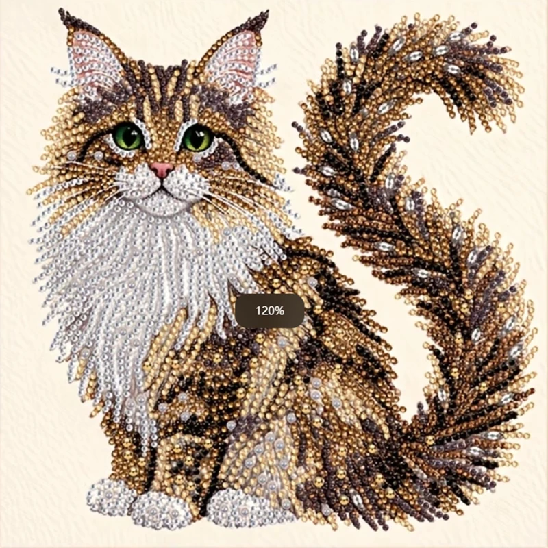Set de pintura de diamantes con impresión plana 2D |   Tema Gatito Esponjoso, Hecho a Mano, Impresión Plana 2D, Diamantes Irregulares, Material de Lona, Acrílico