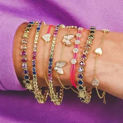Classic Heart Tennis Bracelet 5A Cubic Zirconia White and Rainbow Stones Gold Plated Color 17cm Jewelry for Women Accessories