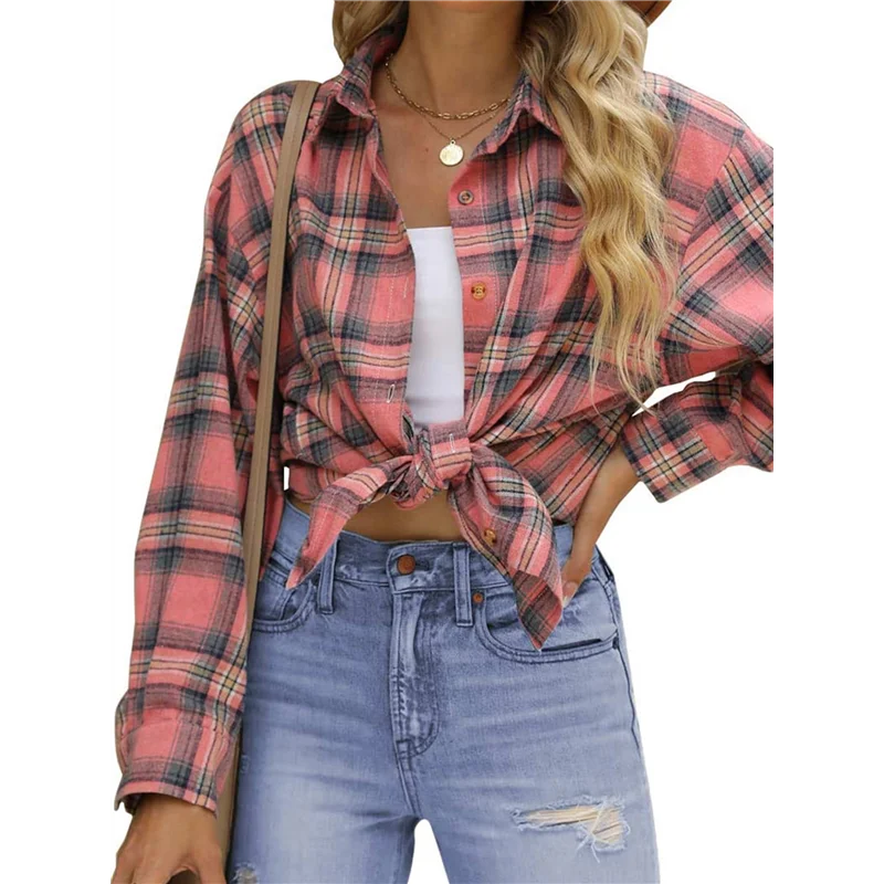 

ASDS-клетчатые фланелевые рубашки для женщин, большие рубашки на пуговицах с длинными рукавами, блузки, топы