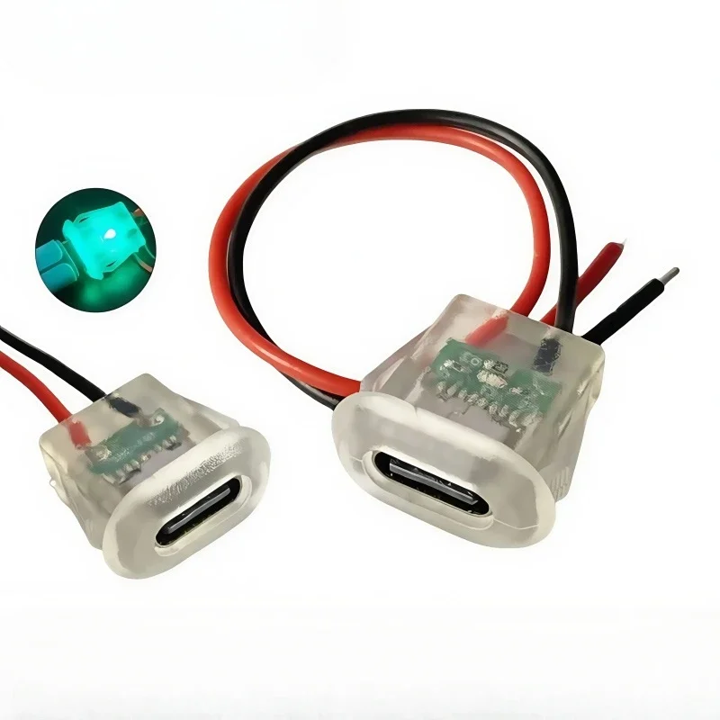 2pin USB Type C 5A Input type Charging Socket With LED lights Plate Waterproof USB-C Power Port TYPE-C Female Connector Jack