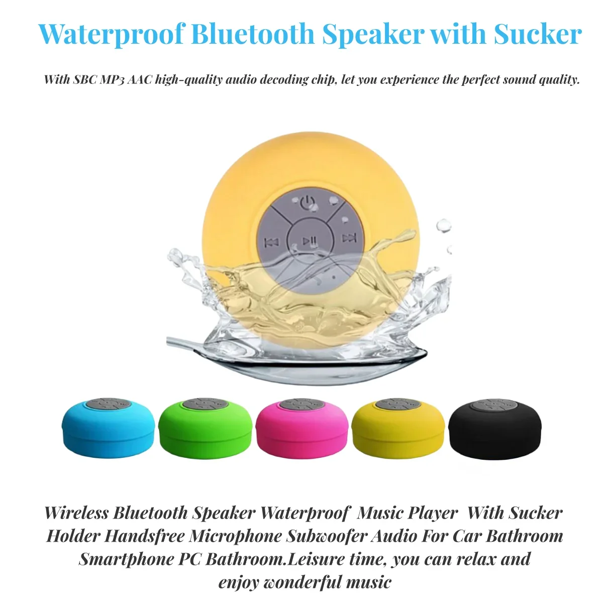 Bathroom Waterproof Wireless Bluetooth Speaker Large Suction Cup Mini Portable RGB Light Stereo Speaker for Outdoor Sports