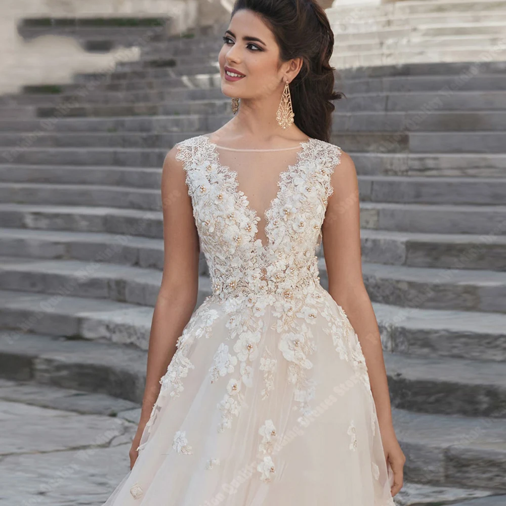 Elegante superficie in Tulle abiti da sposa da donna a-line fidanzamento abiti da sposa Sexy scollo a v senza maniche Cocktail Ball Vestidos De Novia