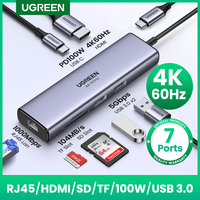 UGREEN USB HUB 7-in-1 4K60Hz HDMI Type-C to RJ45 5Gbps USB3.0 PD100W SD&TF Dock for Laptop MacBook USB Splitter Docking Station