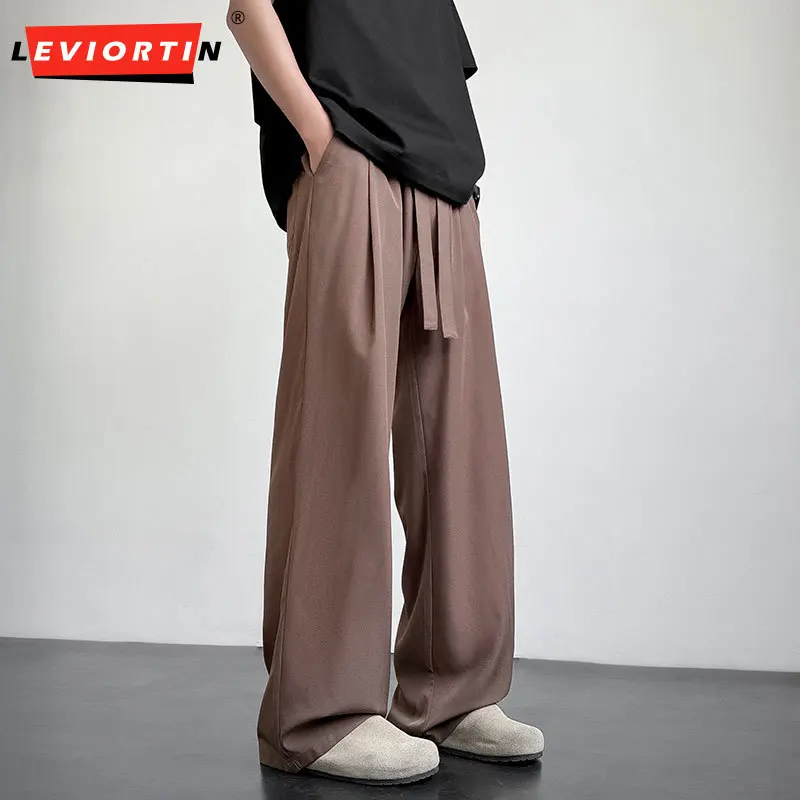

Mens Draped Dress Pants 2026 Spring Summer Loose Straight Leg Trousers High Waist Wide Leg Business Casual Suit Pants For Man