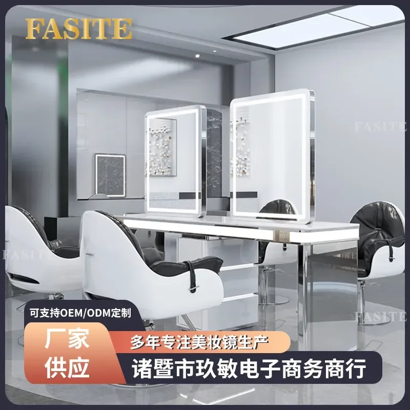 For Hair Stainless Steel Mirror Table Double Sided Marble Cutting Perm Dyeing Station High End Furniture Wholesale