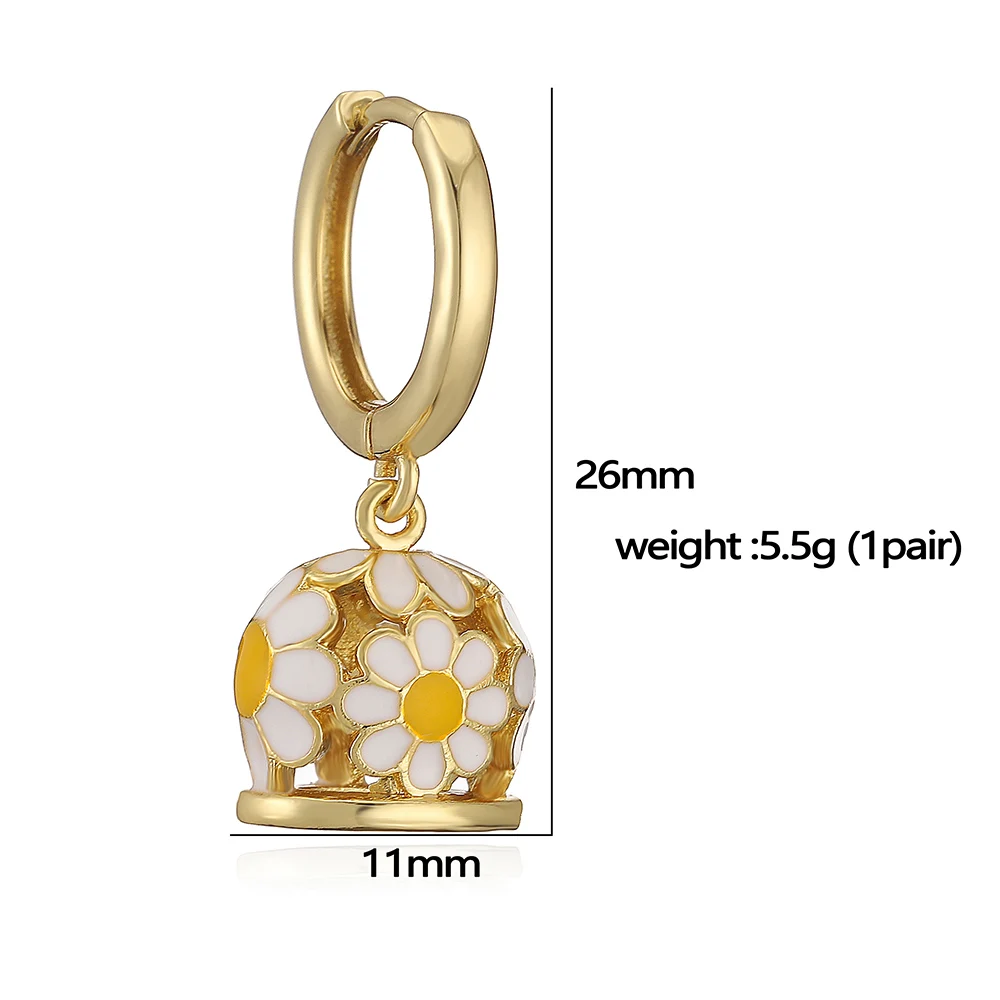 HECHENG,Enamel Flower Hoop Earrings Water Drop Hoops for Women Super Fairy Bell As Earring Ear Buckle Cute Jewelry