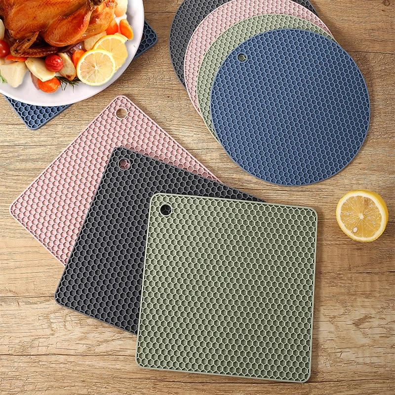 Kitchen Silicone Pot Mat Heat-Resistant Placemat Non-slip Table Mat Honeycomb Pad Leakproof Coaster Tableware Drying Pot Mat