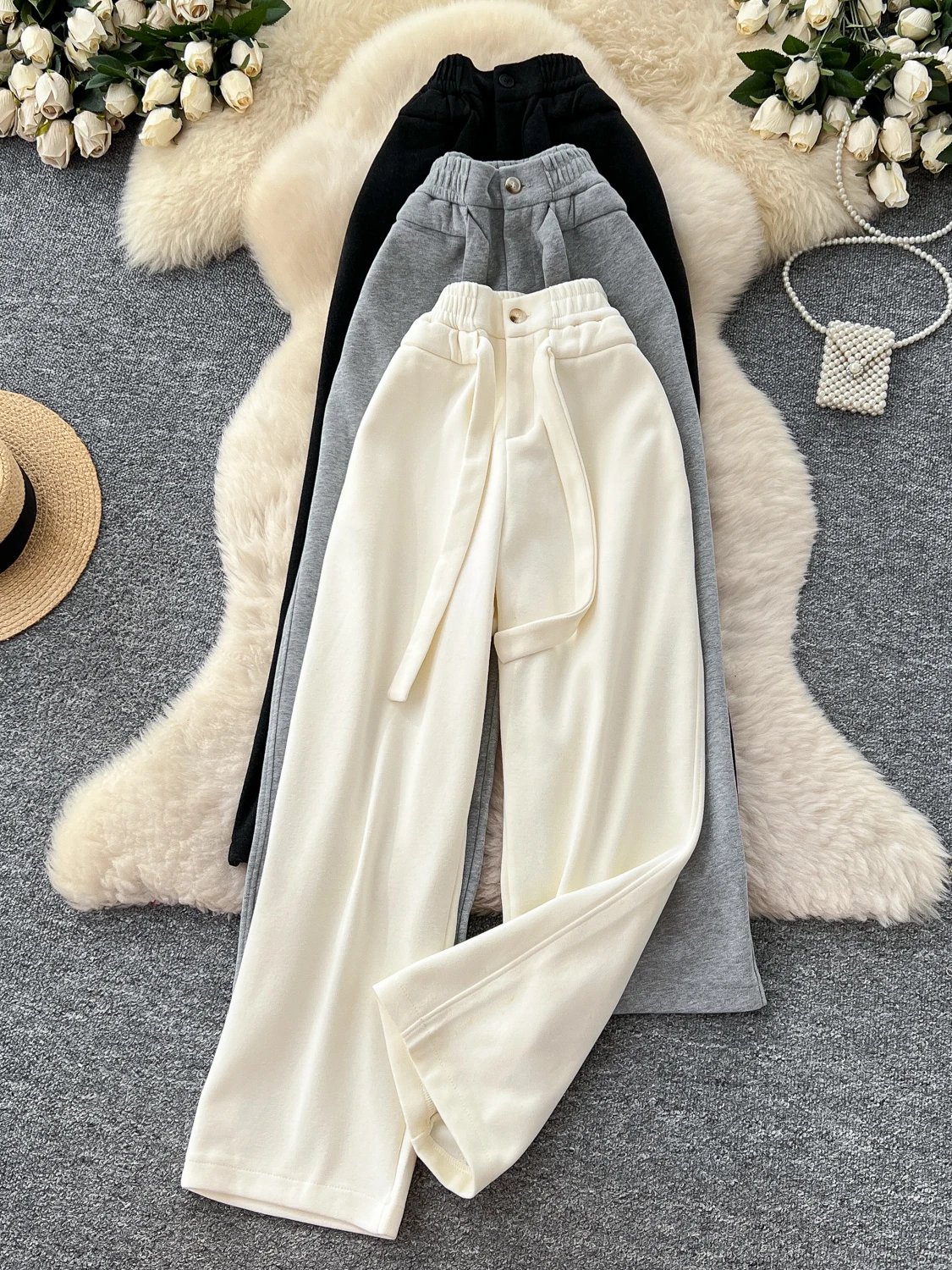 

Американский дизайн, спортивные брюки с высокой талией, широкими штанинами и прямым кроем, простые повседневные джоггеры на резинке для женщин