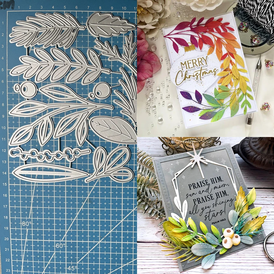 Lucky Goddess Metal Cutting Dies Christmas Sprigs Diy Scrapbooking Photo Album Decorative Embossing Paper Card Crafts