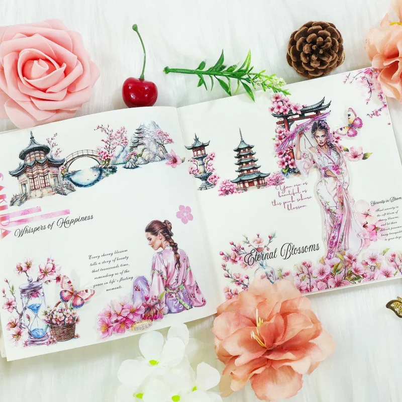 4Pcs Sakura Lady PET Tape Pre-Cut Flower Decorations Transparent Masking Tape for Stickers Scrapbooking Journal Diary Decoration