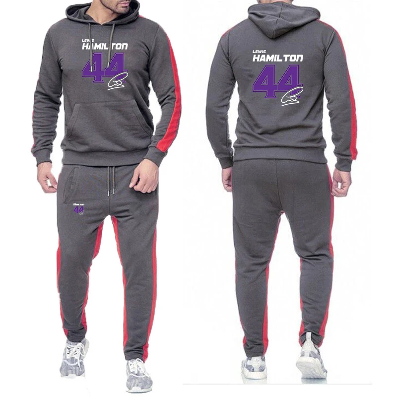 2025 New Lewis Hamilton Digital 44 Spring And Autumn Solid Color Sets Men Street Casual Hoodie Sportswear + Pant Suit