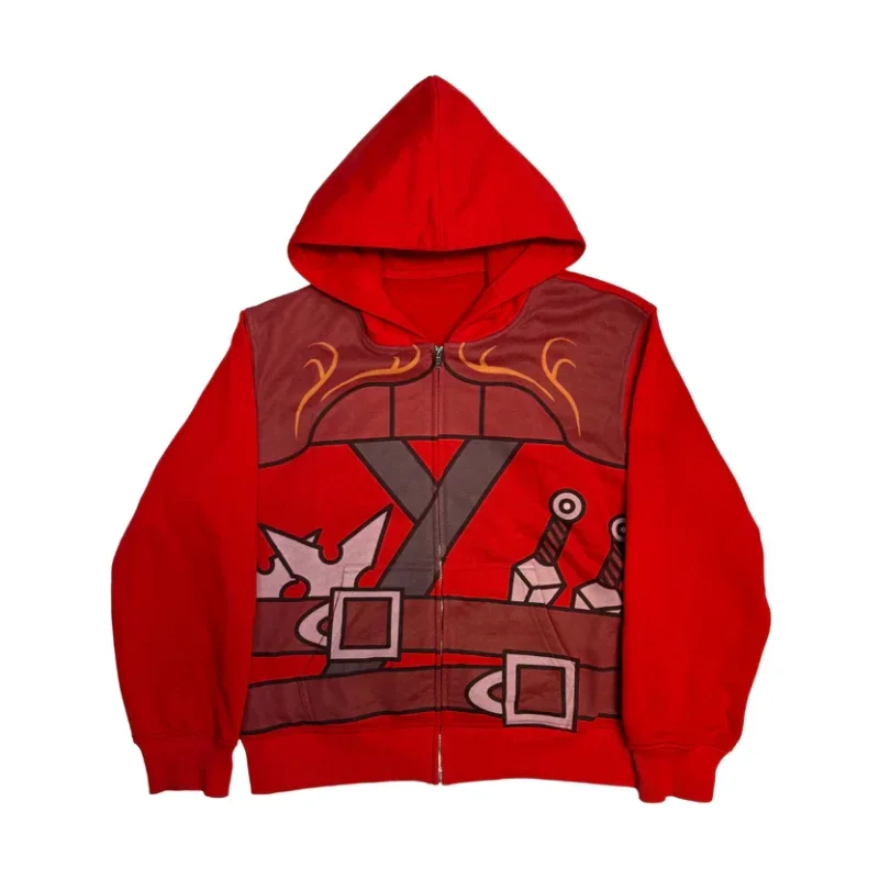Y2K 2-delige set Anime personage rits hoodie High Street cosplay print 5 kleuren dagelijkse kleding trendy wijde pijpen streetwear set