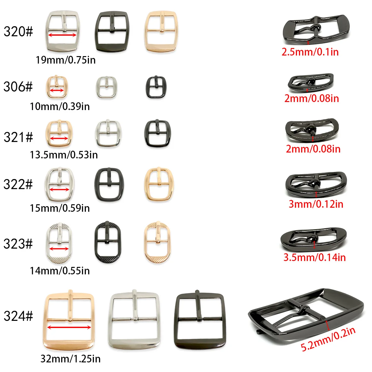 Hang Plated Oval Tri-glide Prong Buckle Adjustable Rounded Corner Pin Buckle Polished Metal Hardware for Bags Belts Leathercraft