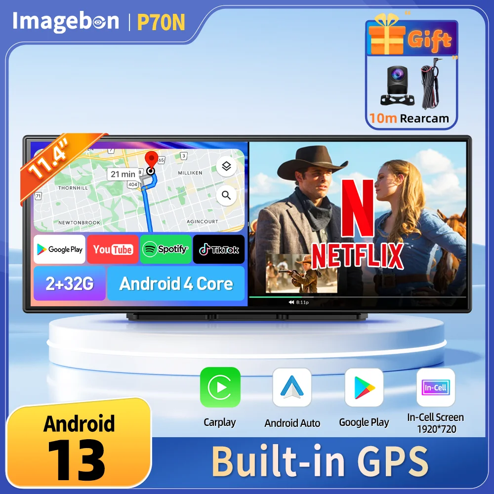

Imagebon P70N 11.4" Built-in GPS Module Map Navigation QLED Smart Split Screen Android System Dash Cam Wireless Carplay Android Auto Youtube Car DVR Recorder