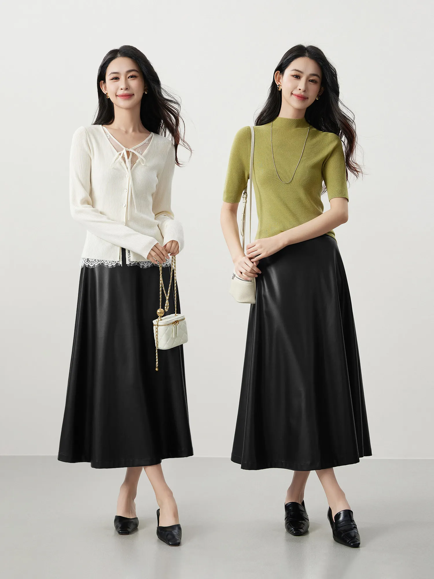 

Retro Modern, Waxy PU Matte Hepburn Style A-shaped Umbrella Pendulum Skirt 26 Spring New