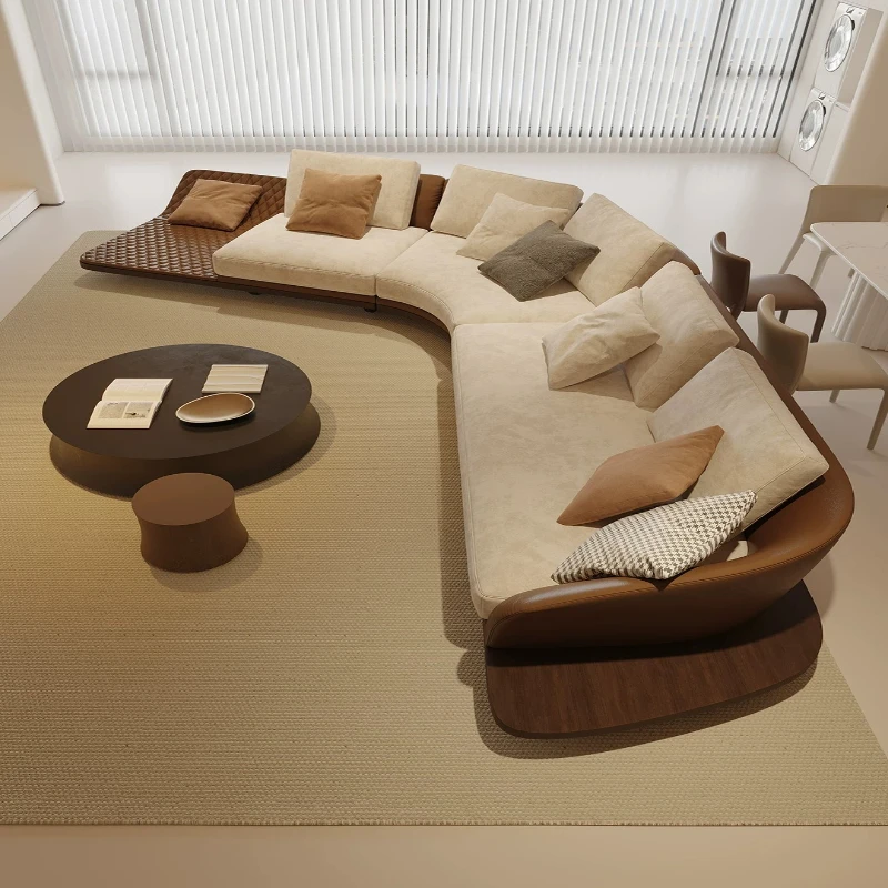 Natural wood style irregular-shaped corner sofa art light luxury high-end feel for living room and home use high-end