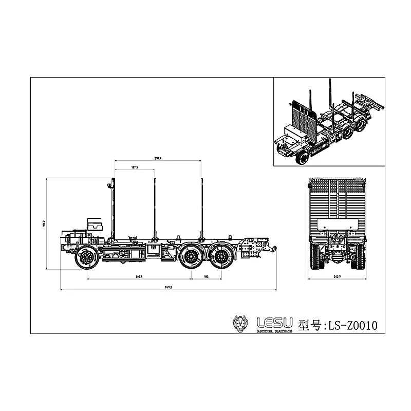 LESU 1/14 Skala FH16 Pełne metalowe podwozie 6 * 6 do wywrotki RC Wywrotka Drewniana ciężarówka Model silnika Światło z łyżką Zabawka TH20321