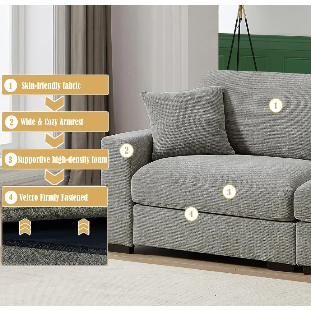 أريكة سحابة مقاس 92 بوصة أريكة بمقعدين كبير الحجم مع أريكة مقطعية من الشنيل الرمادي العثماني 2-3 مقاعد للمساحات الصغيرة المريحة #6