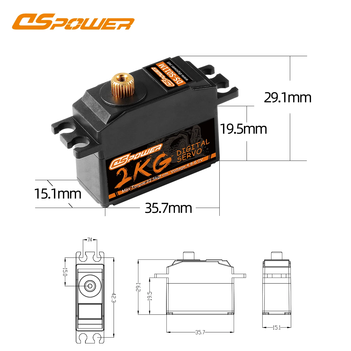 DSpower 2KG RC Servo Metal Gear resistente a la intemperie Micro Servomotor Digital de perfil bajo para RC coche avión barco helicóptero de ala fija