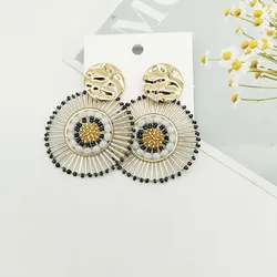 Rice bead earrings Roundness Retro Crystal Roundness Tide Simple Hand knitting Bohemia Alloy Geometry Beaded earrings
