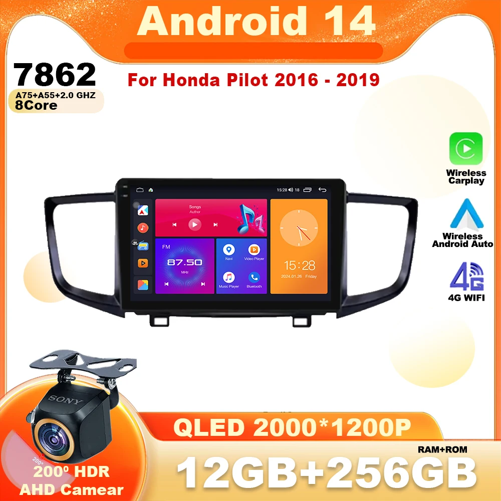 

Android 14 For Honda Pilot 2016 - 2019 Car Radio Multimedia Video Auto Player Navigation Carplay GPS WIFI wireless Stereo CPU