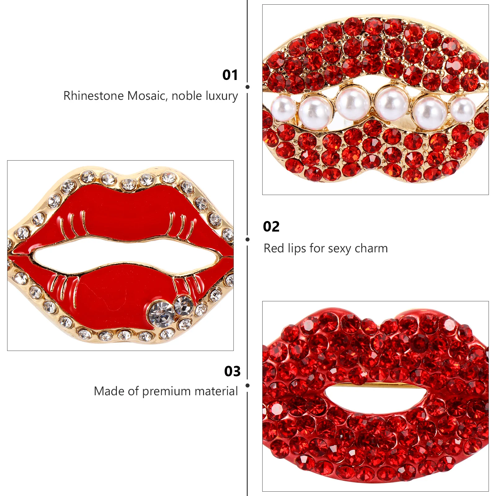 

7Pcs Red Lip Brooch Stylish Chain Brooch Pin Durable Stainless Steel Breastpin Women Accessories Versatile Breastpin