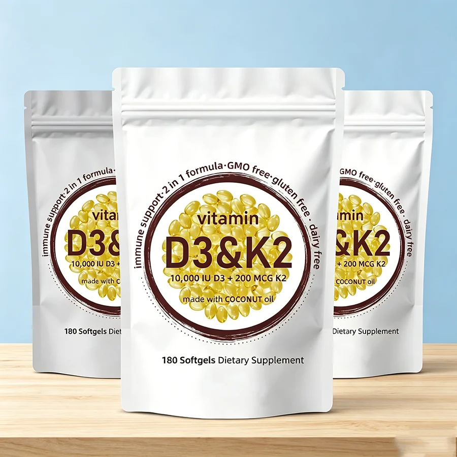 

Vitamin D3 K2 Supplement - 10000 IU Vitamin D3 + 200 MCG Vitamin K2 Softgels for Calcium Absorption,Bone & Immune Support 180 CT